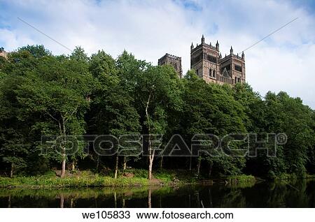 Stock Image - Durham Cathedral over the river Wear in North East England. Fotosearch