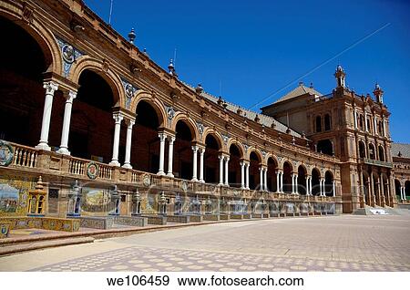 Exterior view of the Plaza de Espana, Seville, Andalusia, Spain View Large Photo Image Stock Photo - Exterior view of the Plaza de Espana, Seville, Andalusia, Spain. Fotosearch