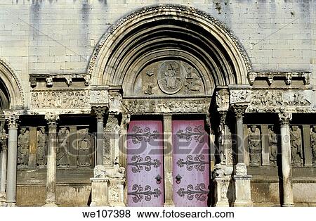 Facade of the 7th century Benedictine monastery in Saint-Gilles, Gard, France View Large Photo Image Stock Photo - Facade of the 7th century Benedictine monastery in Saint-Gilles, Gard, France. Fotosearch