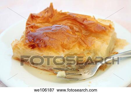 Galaktoboureko, Greek Custard tart, Corfu, Greece View Large Photo Image Stock Photo - Galaktoboureko, Greek Custard tart, Corfu, Greece. Fotosearch