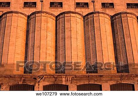 Stock Photo - Grain silos at sunset, Marseille, France. Fotosearch