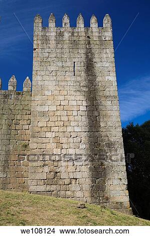 Old Medieval Castle tower in Guimaraes, Portugal, Europe View Large Photo Image Picture - Old Medieval Castle tower in Guimaraes, Portugal, Europe. Fotosearch