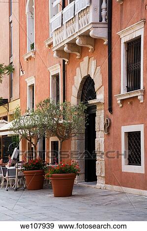 One of many outdoor cafes with typical Venusian architecture in Venice Italy View Large Photo Image Stock Photo - One of many outdoor cafes with typical Venusian architecture in Venice Italy. Fotosearch