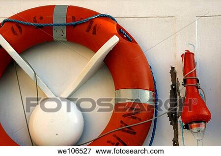 Rescue buoy on a diving boat View Large Photo Image Stock Photo - Rescue buoy on a diving boat. Fotosearch