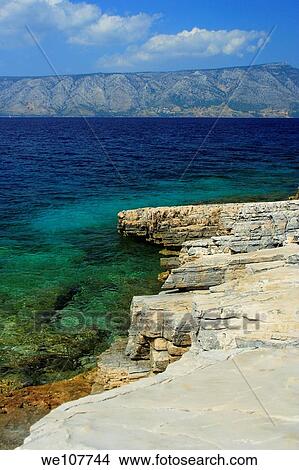 Picture - Rocky coast of Kabal Peninsula north of Stari Grad on Hvar Island, Croatia. Fotosearch