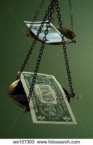 Scale weighing a five euro banknote and a one dollar banknote View Large Photo Image Stock Image - Scale weighing a five euro banknote and a one dollar banknote. Fotosearch