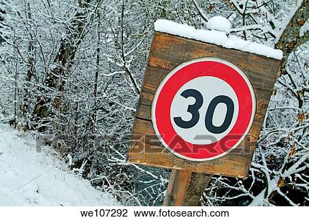 Snow-covered road warning sign informing drivers of the speed limit, Selonnet, French Alps, France View Large Photo Image Stock Image - Snow-covered road warning sign informing drivers of the speed limit, Selonnet, French Alps, France. Fotosearch