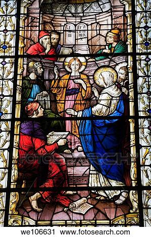 Stained Glass window depicting a Religious scene, Notre-Dame de Quebec Basilica-Cathedral, Quebec City, Quebec, Canada View Large Photo Image Stock Image - Stained Glass window depicting a Religious scene, Notre-Dame de Quebec Basilica-Cathedral, Quebec City, Quebec, Canada. Fotosearch