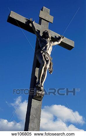 Statue of Jesus Christ on the cross, Roquevaire, Bouches-du-Rhone, France View Large Photo Image Stock Photography - Statue of Jesus Christ on the cross, Roquevaire, Bouches-du-Rhone, France. Fotosearch