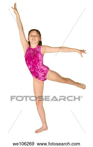 Stock Photo - Ten year old caucasian girl in gymnastics poses. Fotosearch