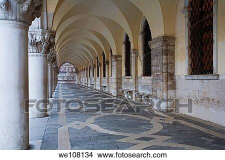 The vaulted colonnade at the front of the Doges Palace in Venice Italy View Large Photo Image Picture - The vaulted colonnade at the front of the Doges Palace in Venice Italy. Fotosearch