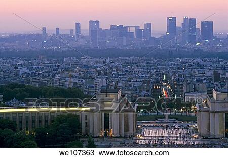 Stock Image - Trocadero Palace and the La Défense skyscrapers seen from the Eiffel Tower, Paris, France. Fotosearch