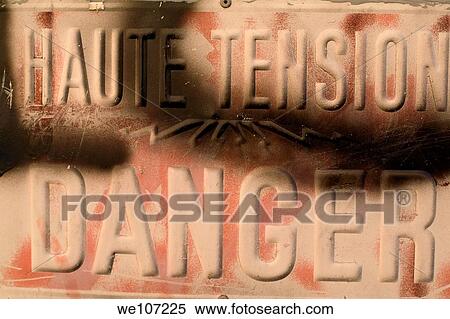 Warning sign of the presence of high voltage electricity View Large Photo Image Stock Photography - Warning sign of the presence of high voltage electricity. Fotosearch