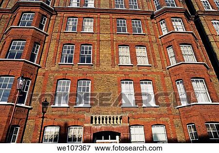 Stock Photo - Windows on an apartment building, Chelsea, London, England, UK. Fotosearch