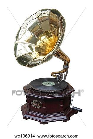 An old brass horn gramophone and record View Large Photo Image Picture - An old brass horn gramophone and record. Fotosearch