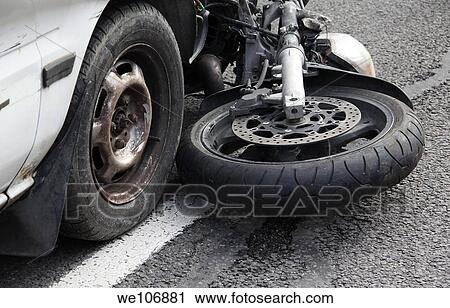 Stock Image - Car collided with a motorbike. Fotosearch