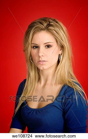 Picture - Caucasian woman showing facial expressions in a studio. Fotosearch