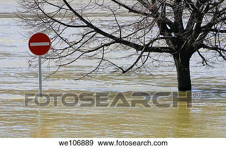 Stock Photo - Flood of traffic sign is off limits.. Fotosearch
