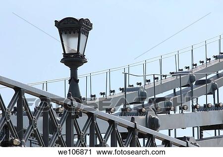 Lamp and old iron bridge structure View Large Photo Image Stock Image - Lamp and old iron bridge structure. Fotosearch