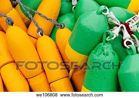 Stock Photo - Lobster buoys, Maine, USA. Fotosearch