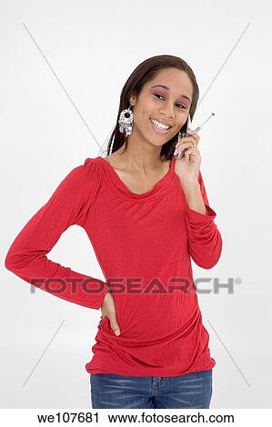 Stock Image - Portrait of beautiful young African American teenager. Fotosearch