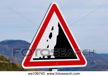 Road sign warning of falling rocks View Large Photo Image Stock Image - Road sign warning of falling rocks. Fotosearch