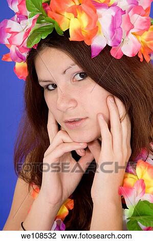 Teenage girl dressed as Hula girl View Large Photo Image Stock Image - Teenage girl dressed as Hula girl. Fotosearch