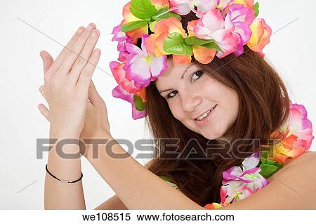 Teenage girl dressed as Hula girl View Large Photo Image Stock Photography - Teenage girl dressed as Hula girl. Fotosearch