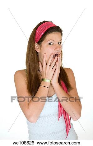 Teenage girl posing on a white background View Large Photo Image Stock Photograph - Teenage girl posing on a white background. Fotosearch
