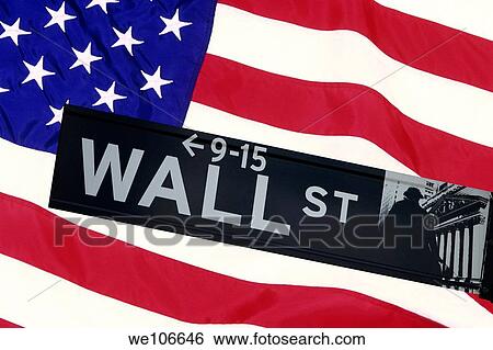 Wall street sign in front of the United States Flag View Large Photo Image Stock Photograph - Wall street sign in front of the United States Flag. Fotosearch