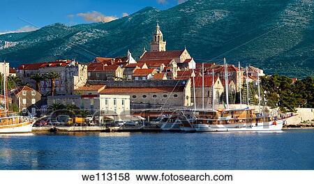 charter cruise boats in the harbour of Korcula town Korcula Island Craotia View Large Photo Image Stock Photo - charter cruise boats in the harbour of Korcula town Korcula Island Craotia. Fotosearch
