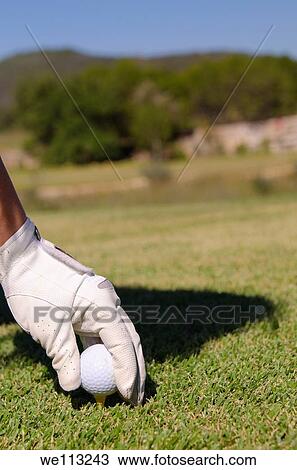 Golfer with white glove puts golf ball on tee View Large Photo Image Stock Image - Golfer with white glove puts golf ball on tee. Fotosearch