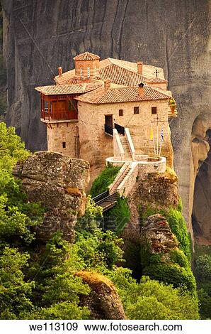 Greek Orthodox Rosanou Monastery, Meteora Mountains, Greece View Large Photo Image Stock Photo - Greek Orthodox Rosanou Monastery, Meteora Mountains, Greece. Fotosearch