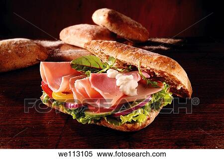 Ham and salad chiabatta sandwich View Large Photo Image Stock Photography - Ham and salad chiabatta sandwich. Fotosearch