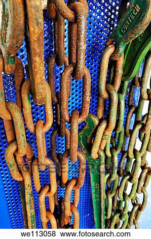Stock Photo - Rusty metal chains on a ferry boat, Sicily, Italy. Fotosearch