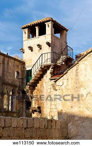 Stock Image - The Marco Polo Tower wherer he was supposed to have been born Korcula Korcula Island Craotia. Fotosearch