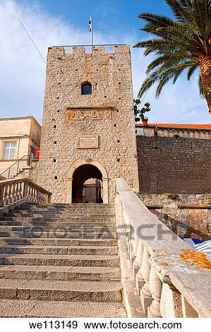 Trg Kralja Tomislava gate entrance of Korcula Korcula Island Craotia View Large Photo Image Stock Photo - Trg Kralja Tomislava gate entrance of Korcula Korcula Island Craotia. Fotosearch