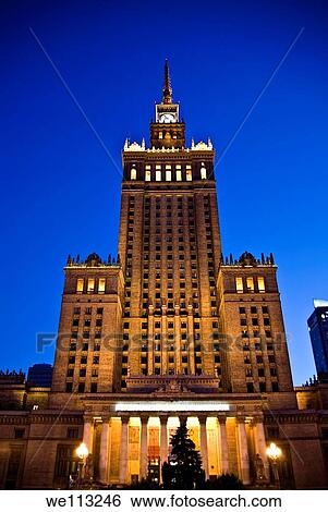 Warsaw, the Palace of Culture and Science (Palac Kultury i Nauki), the tallest building in Poland, at twilight on a clear evening. View Large Photo Image Stock Photograph - Warsaw, the Palace of Culture and Science (Palac Kultury i Nauki), the tallest building in Poland, at twilight on a clear evening.. Fotosearch