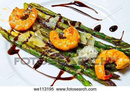 wild asparagus sautted with prawns, cheese slices View Large Photo Image Stock Photography - wild asparagus sautted with prawns, cheese slices. Fotosearch