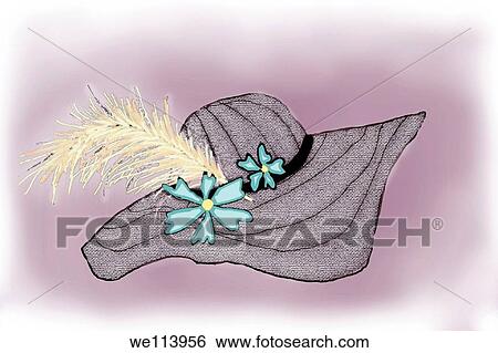 A woman´s hat decorated with an ostrich feather and blue flowers View Large Photo Image Stock Photograph - A woman´s hat decorated with an ostrich feather and blue flowers. Fotosearch