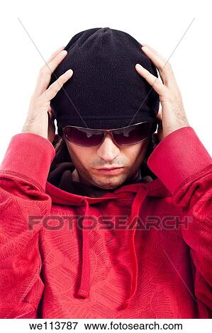 Detail of Hip Hop dancer in red hoody, black hut and sunglasses View Large Photo Image Stock Photo - Detail of Hip Hop dancer in red hoody, black hut and sunglasses. Fotosearch