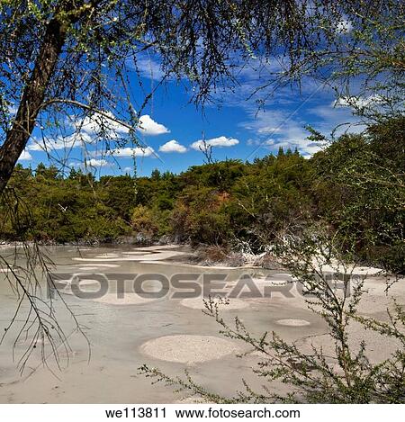 Stock Image - Geothermal area at Wai-O-Tapu, Rotorua, North Island, New Zealand. Fotosearch