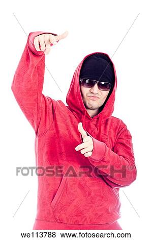 Hip Hop dancer in red hoody pointing at you Isolated on white background View Large Photo Image Stock Photo - Hip Hop dancer in red hoody pointing at you Isolated on white background. Fotosearch