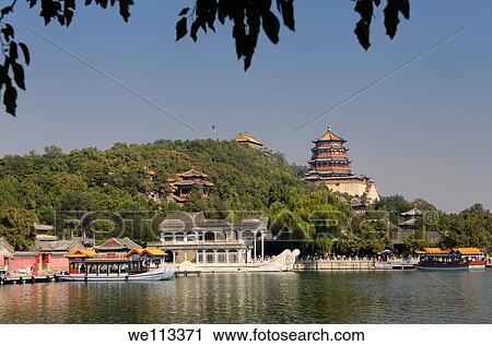 Marble Boat among other ferries on Kunming Lake with Buddhist Fragrance Pavilion on Longevity Hill Summer Palace Beijing View Large Photo Image Stock Image - Marble Boat among other ferries on Kunming Lake with Buddhist Fragrance Pavilion on Longevity Hill Summer Palace Beijing. Fotosearch