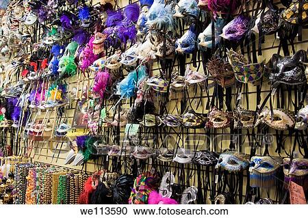 Mardi gras masks and beads for sale on display at a store in the French Quarter of New Orleans View Large Photo Image Stock Image - Mardi gras masks and beads for sale on display at a store in the French Quarter of New Orleans. Fotosearch