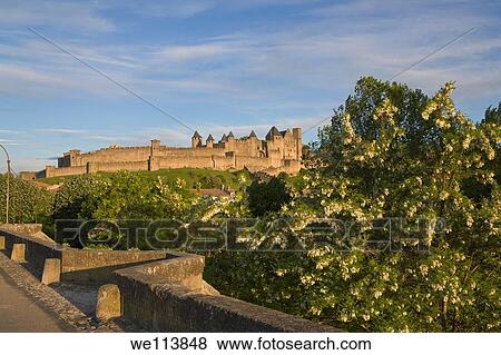 Stock Photo - Medieval old city and walls, Carcassonne, Aude, Languedoc Roussillon, France. Fotosearch