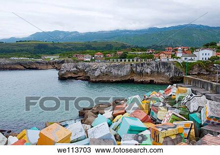 Stock Image - Memory Cubes, by Agustin Ibarrola. Llanes, Asturias province, Spain.. Fotosearch