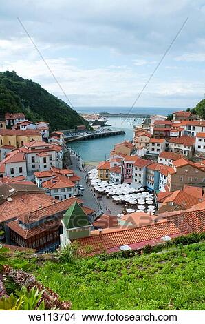 Picture - Overview. Cudillero, Asturias province, Spain.. Fotosearch