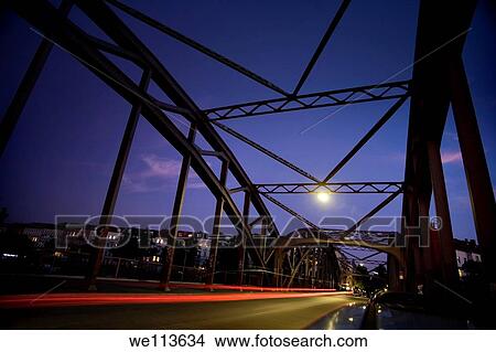 Perspective of an iron Bridge in Berlin, at twilight View Large Photo Image Picture - Perspective of an iron Bridge in Berlin, at twilight. Fotosearch