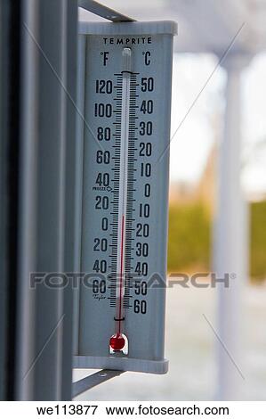 Stock Photo - Thermometer showing freezing temperature. Fotosearch